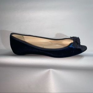CHRISTIAN LOUBOUTIN size 40 dark blue SILK VELVET peep toe ballet flats